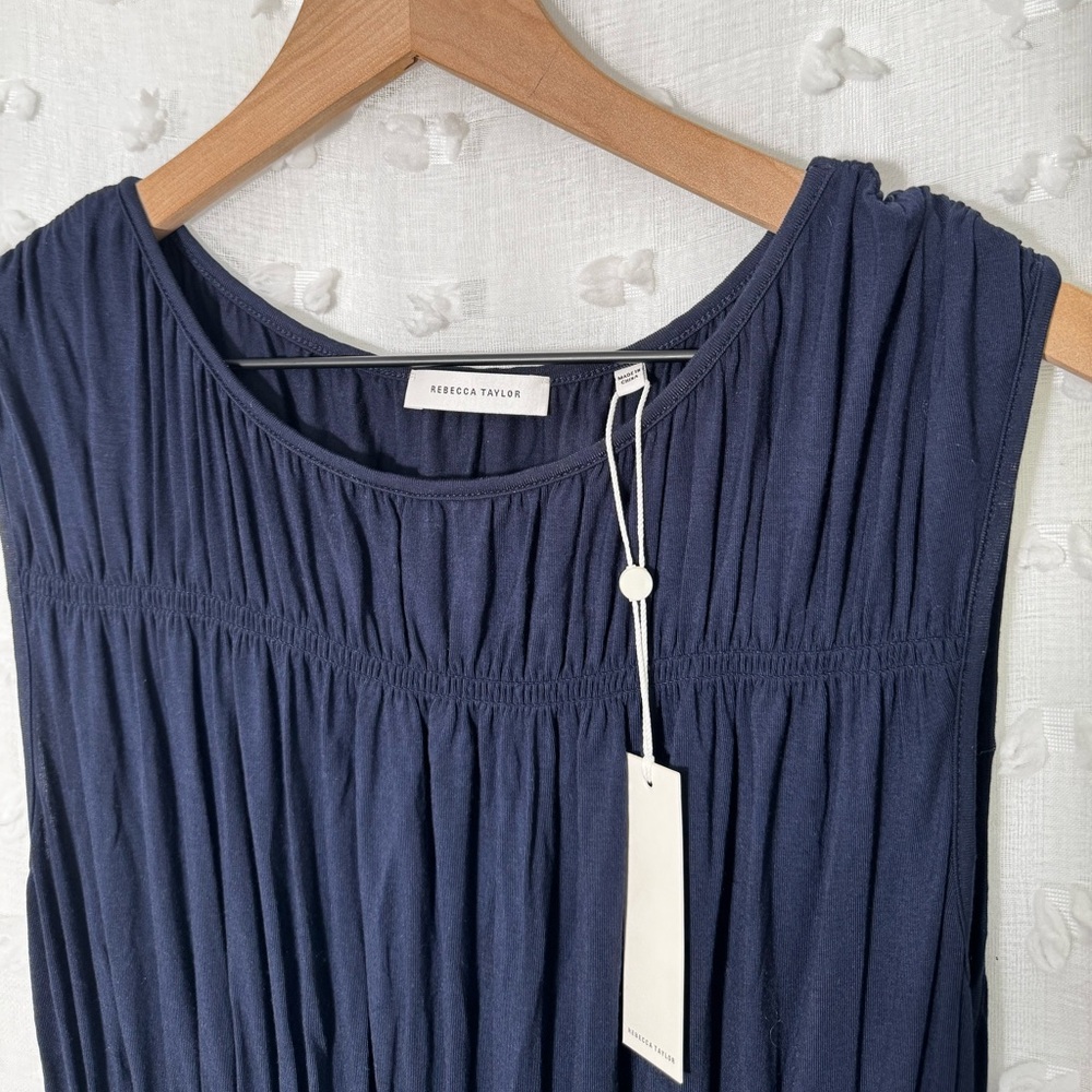 REBECCA TAYLOR  Tiered‎ Ruffle Layered Midi-Dress Marine Blue Cap Sleeves XL NWT - Picture 5 of 7